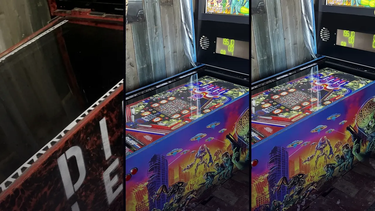 Cabinet construction, operational playfield, and finished state.
